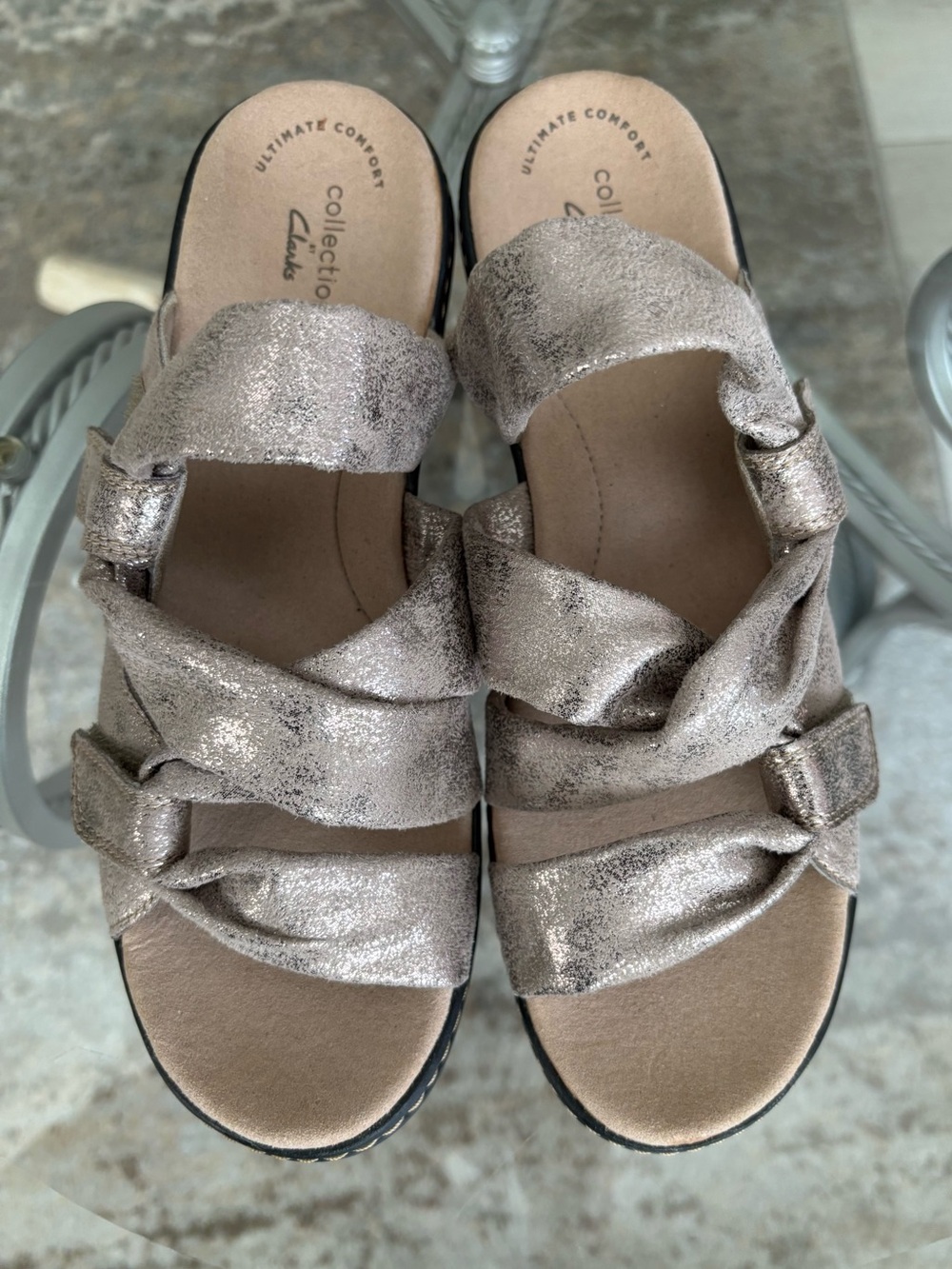 Clarks Delana Jazz Metallic Pewter Twist Slide Sandals 7.5 W